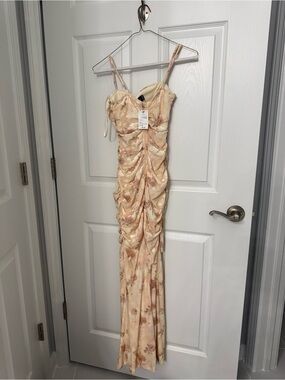 Windsor Cream Floral Ruched Spaghetti-Strap Maxi Dress